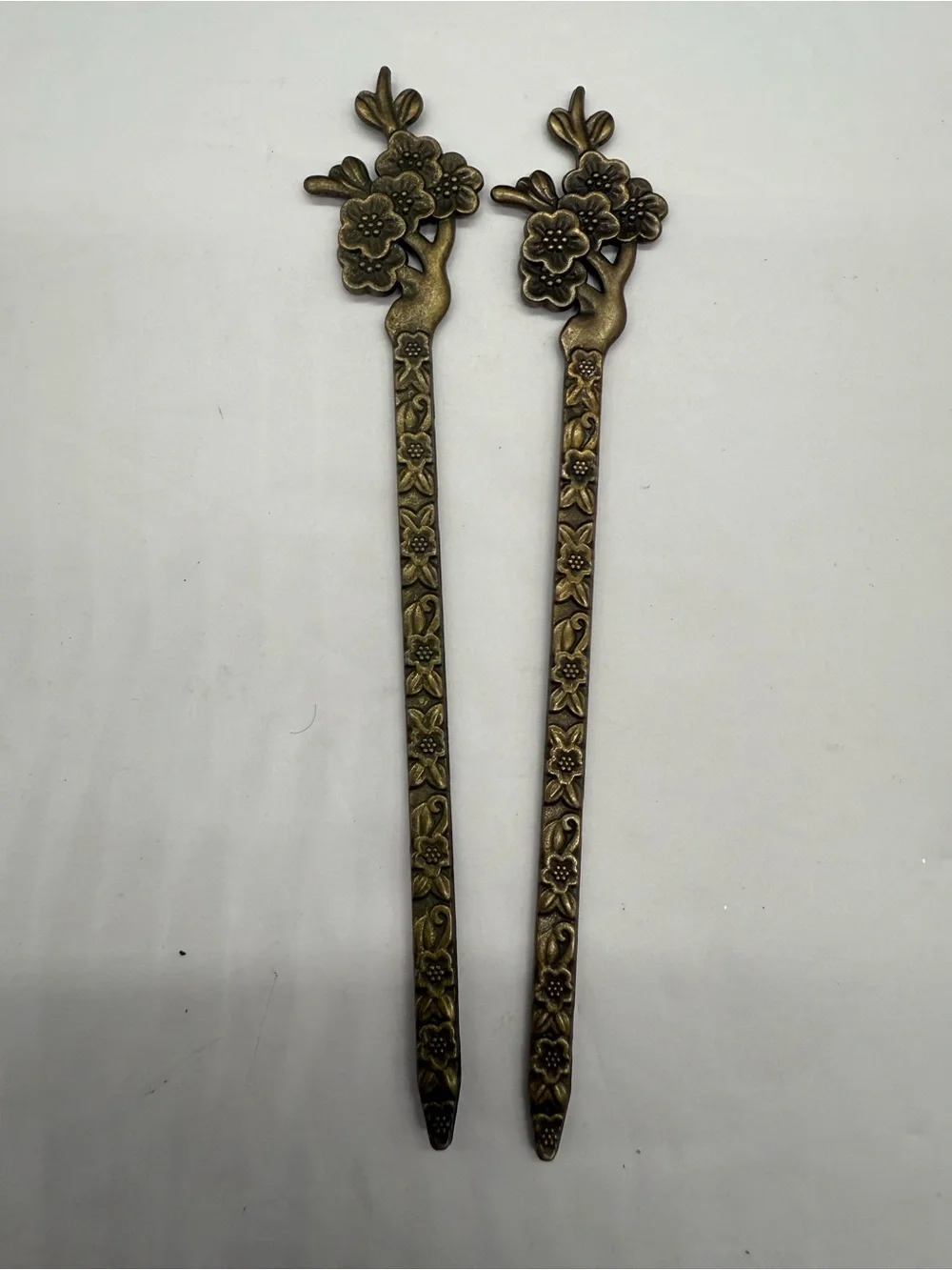 Antique Brass Floral Metal Hair Sticks Ornate Kanzashi Pair